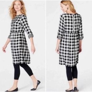 J. Jill Rayon Buffalo Plaid Check Button Back Dress L Roll Tab Sleeves M